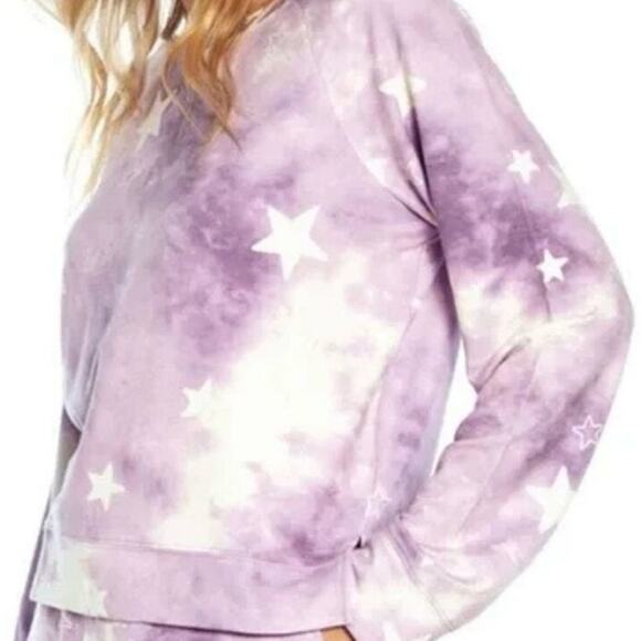 Wildfox purple tie dye stars long sleeve cropped crop sweatshirt Medium - Picture 1 of 5